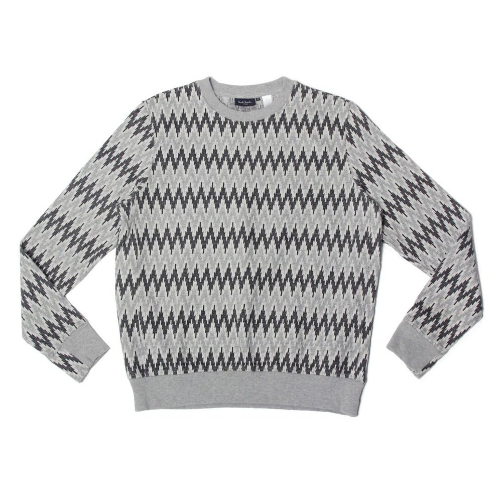 PAUL SMITH JEANS Size S Zig Zag Grey Cotton Crew-Neck Pullover Men's Sweater 943